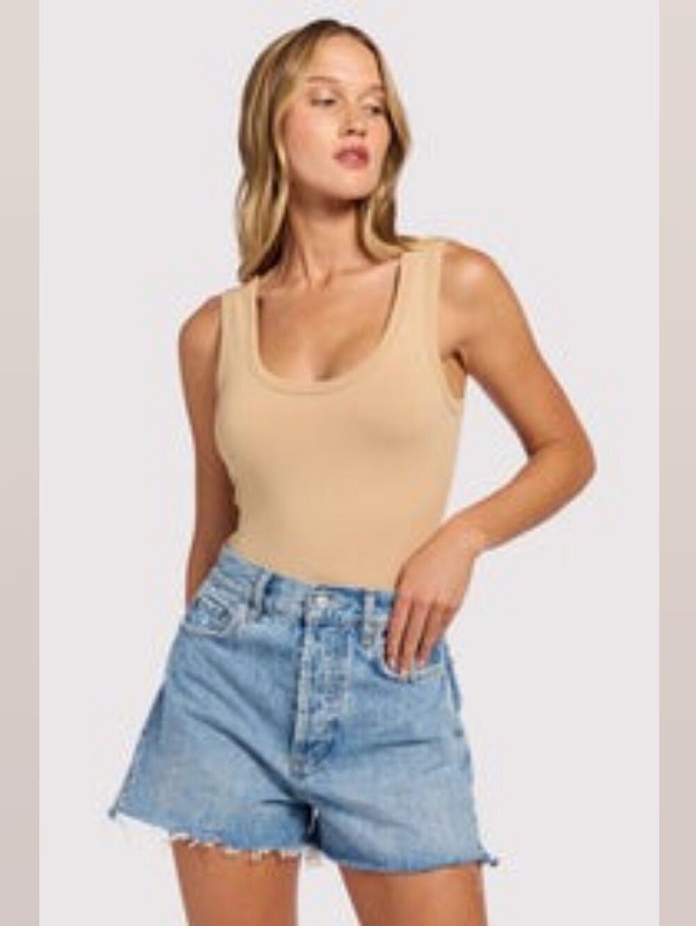 NUUDS Ribbed Tank Bodysuit Nude Tan Brown Medium